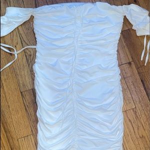 white ruched dress